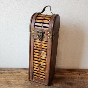 Wood Wine Carrier Box Swivel Latch Top Handle Decorative Unique 1 Bottle of Wine